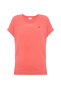 T-shirt girocollo da donna in misto cotone e lino