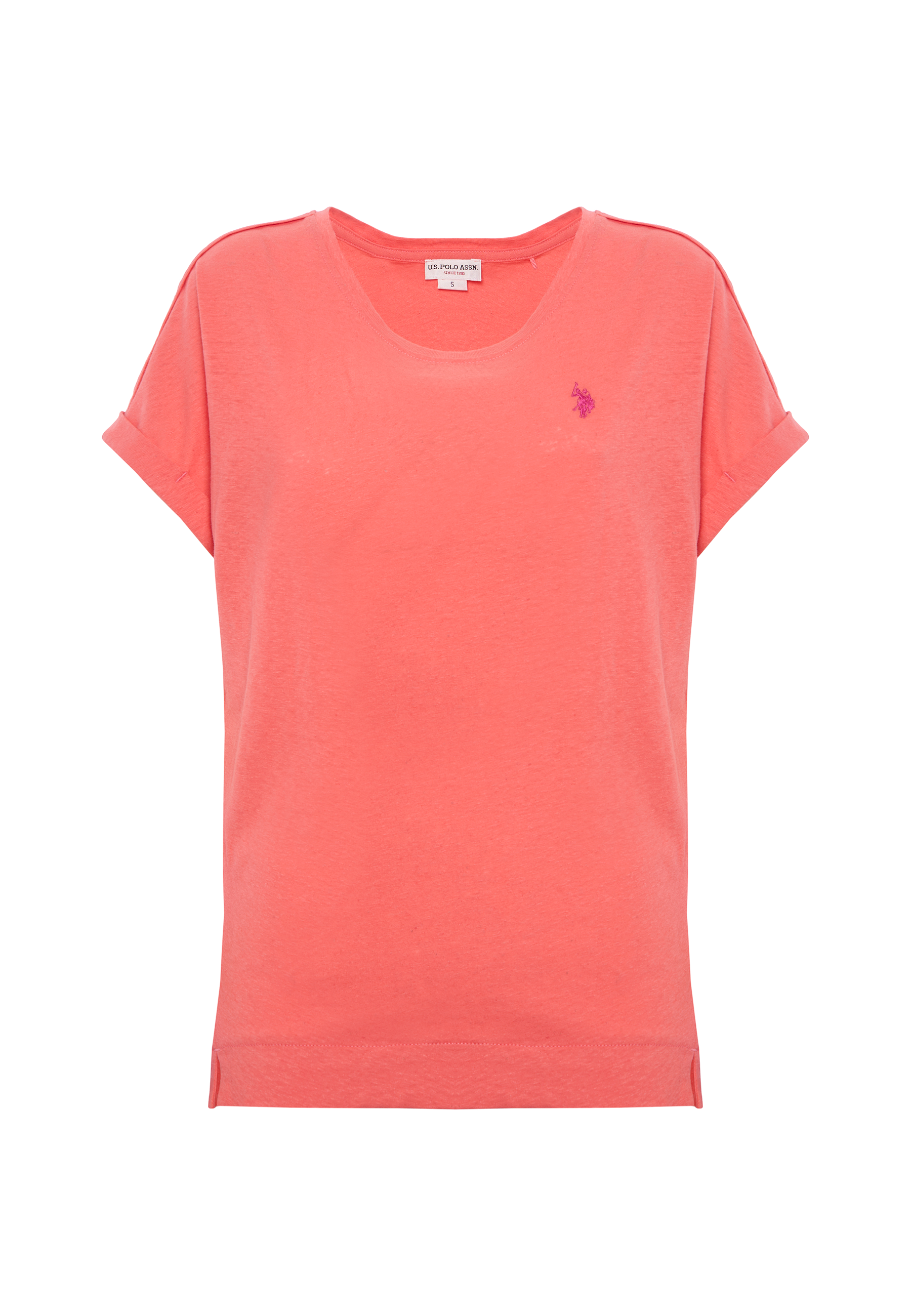 T-shirt girocollo da donna in misto cotone e lino