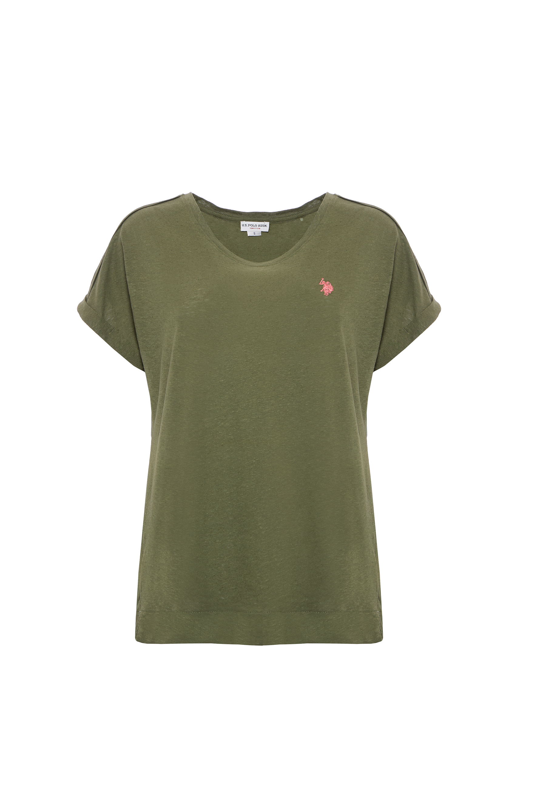 T-shirt girocollo da donna in misto cotone e lino
