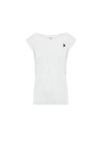 T-shirt smanicata con scollo a V in cotone light jersey