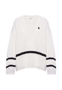 Maglia girocollo a costine con spacchi laterali in cotone