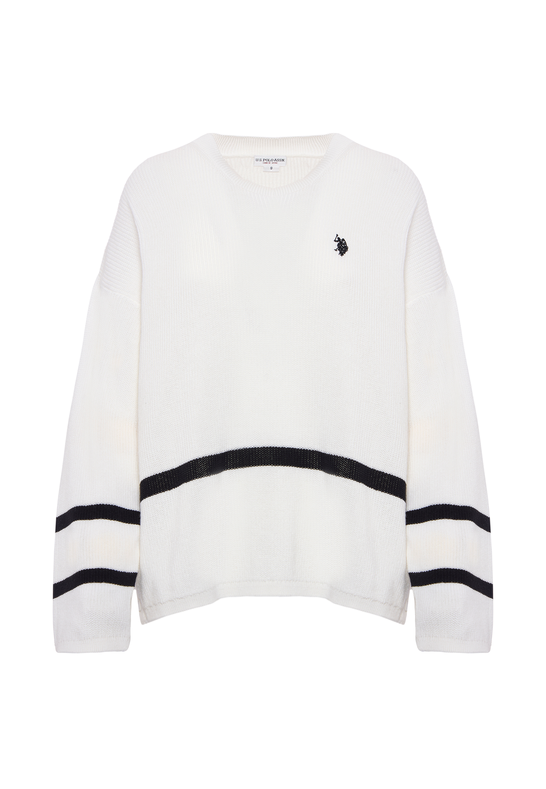 Maglia girocollo a costine con spacchi laterali in cotone