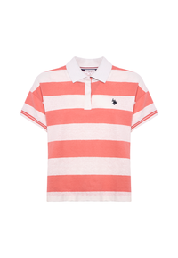 Polo a maniche corte a righe in misto cotone e lino