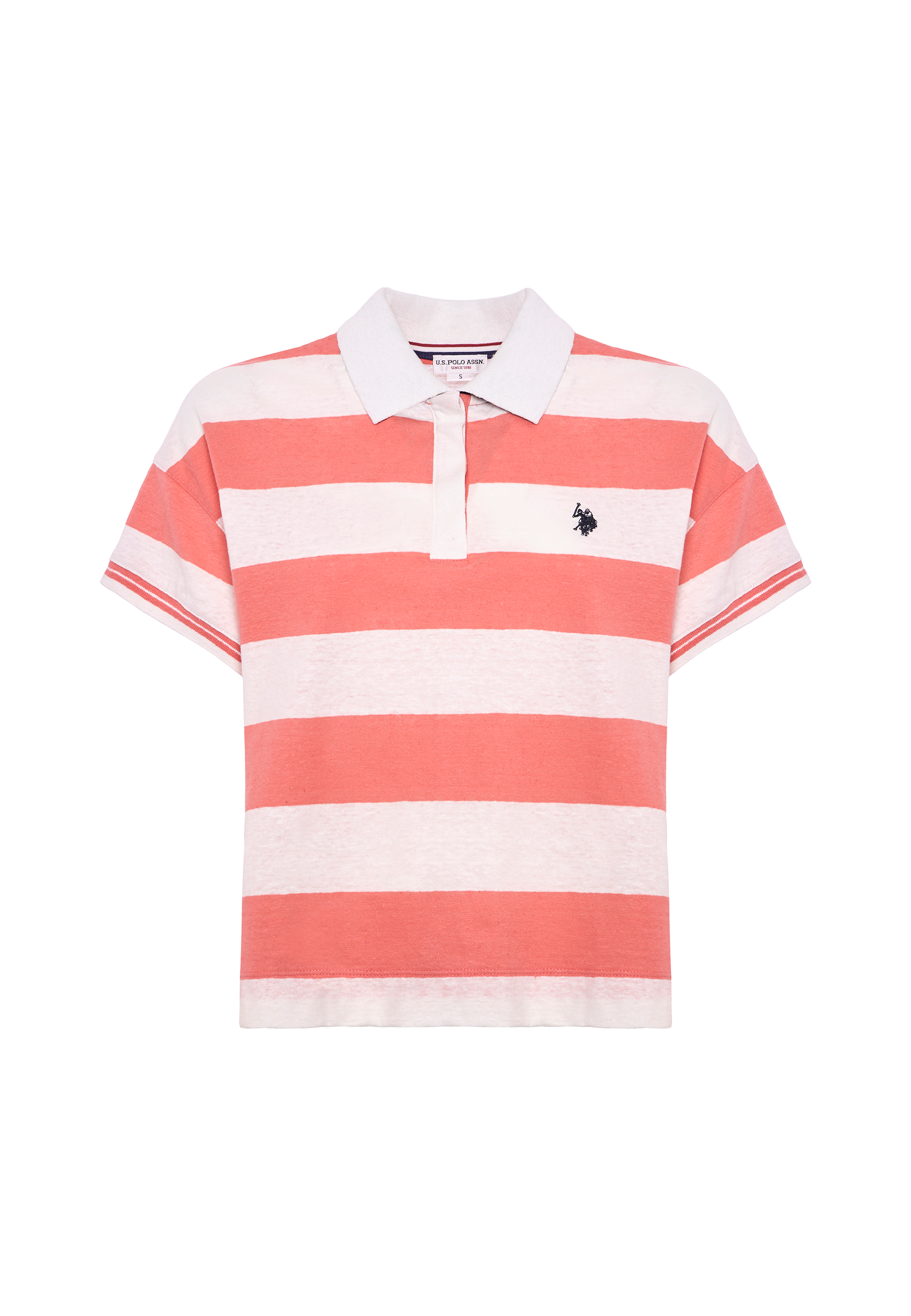 Polo a maniche corte a righe in misto cotone e lino