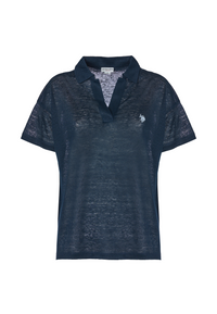 Polo a maniche corte con scollo a V in lino premium quality