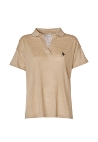 Polo a maniche corte con scollo a V in lino premium quality