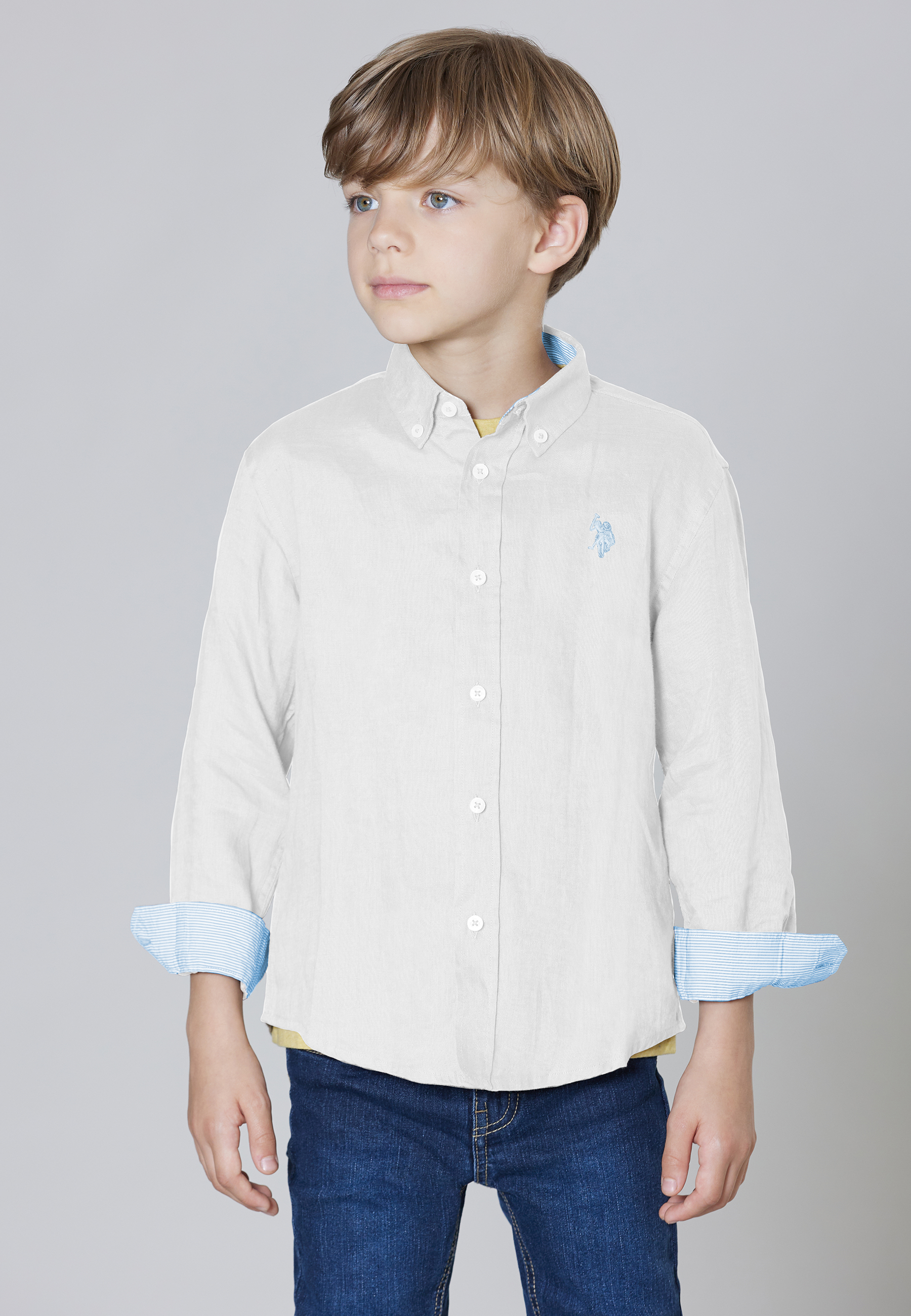 Camicia in misto lino e cotone con logo