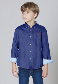 Camicia in misto lino e cotone con logo