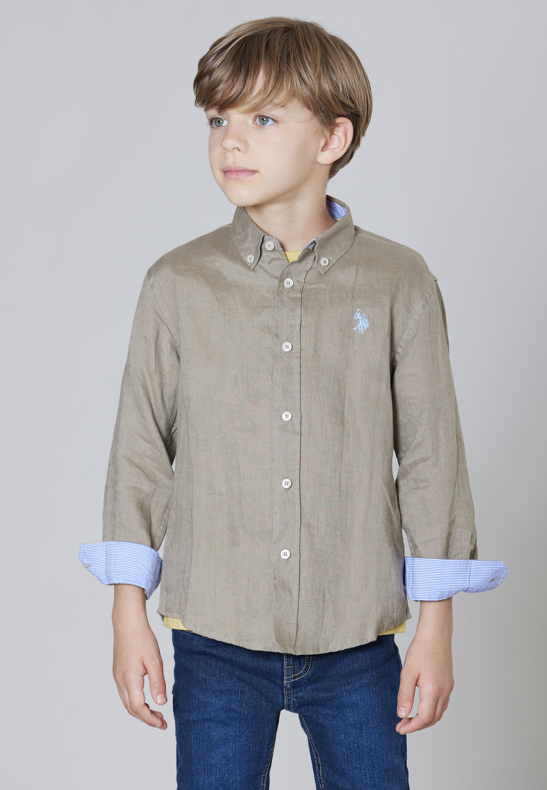 Camicia in misto lino e cotone con logo