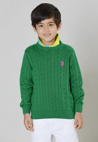 Maglia girocollo a treccia in cotone