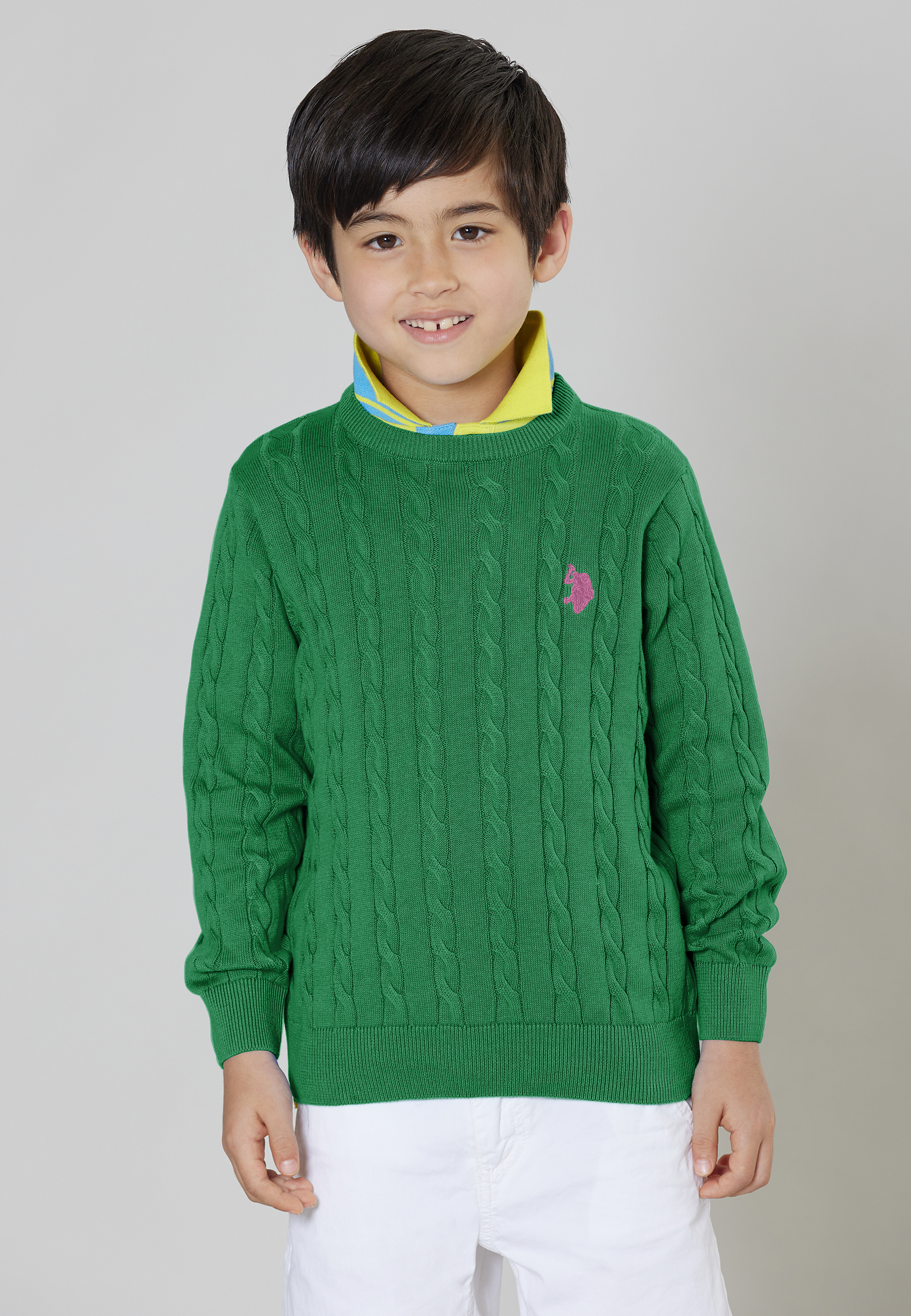 Maglia girocollo a treccia in cotone