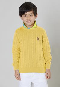 Maglia girocollo a treccia in cotone