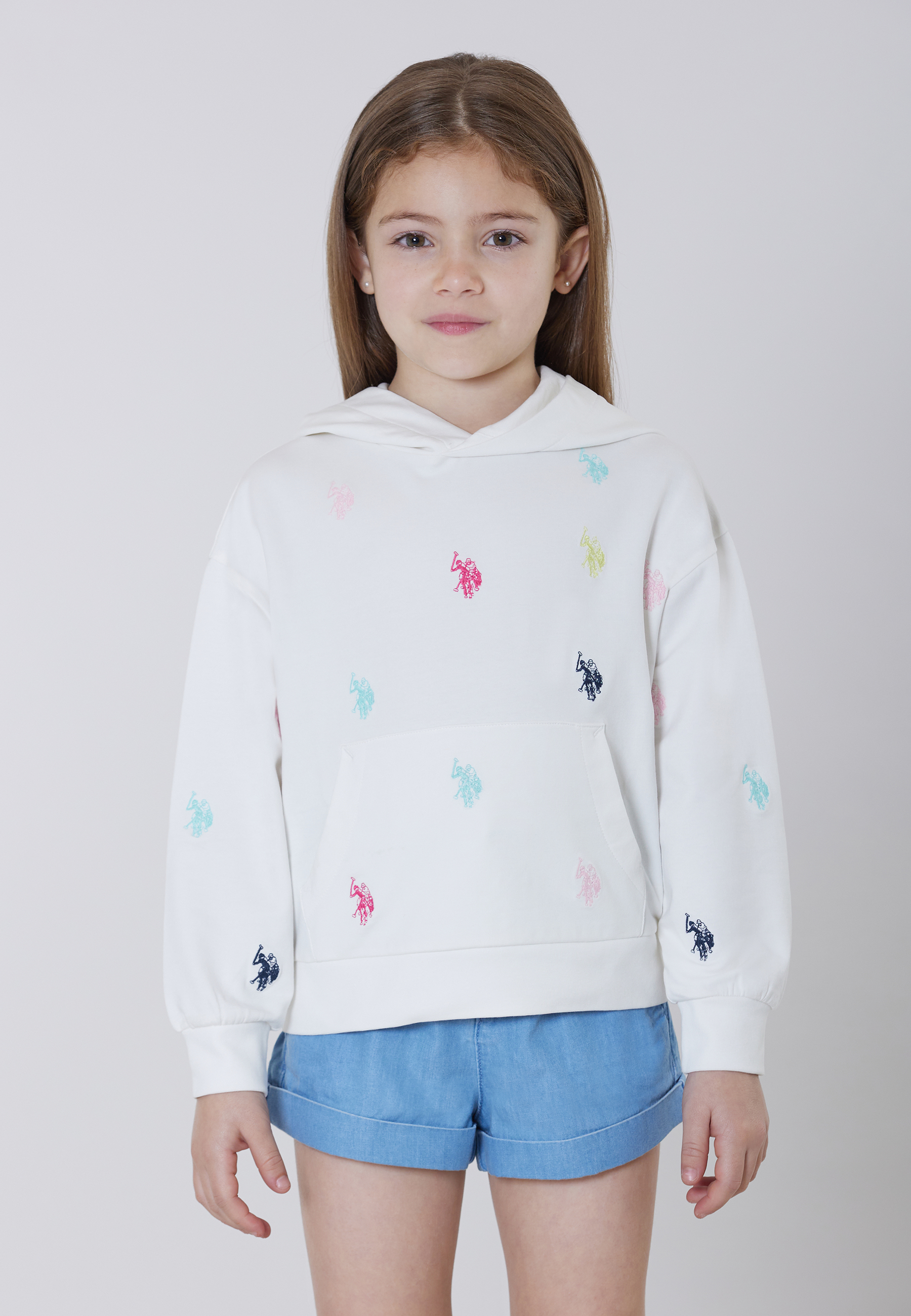 Felpa con cappuccio in cotone light stretch con ricami