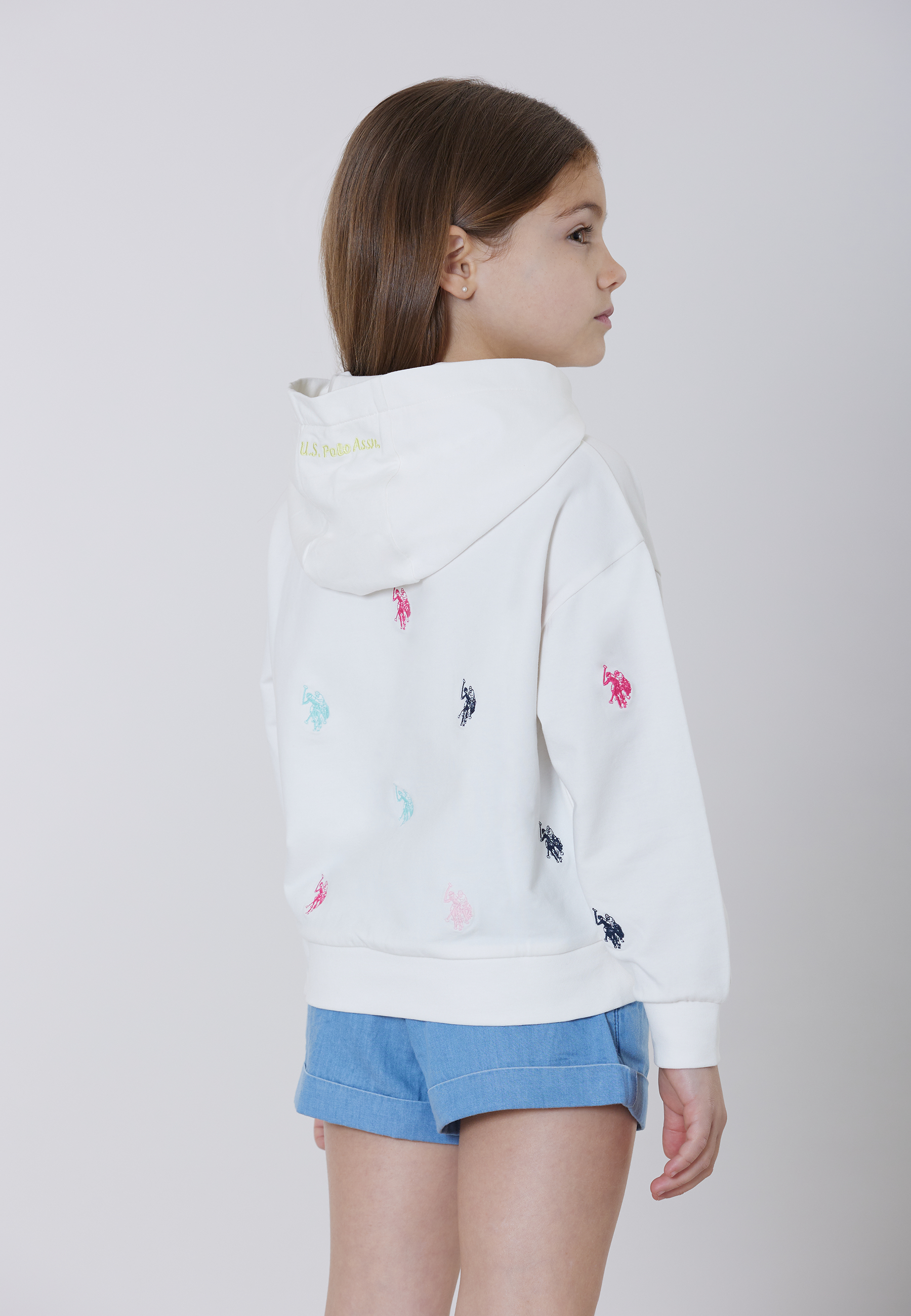 Felpa con cappuccio in cotone light stretch con ricami