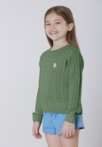 Maglia girocollo a treccia in cotone leggero