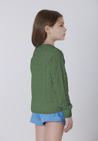 Maglia girocollo a treccia in cotone leggero