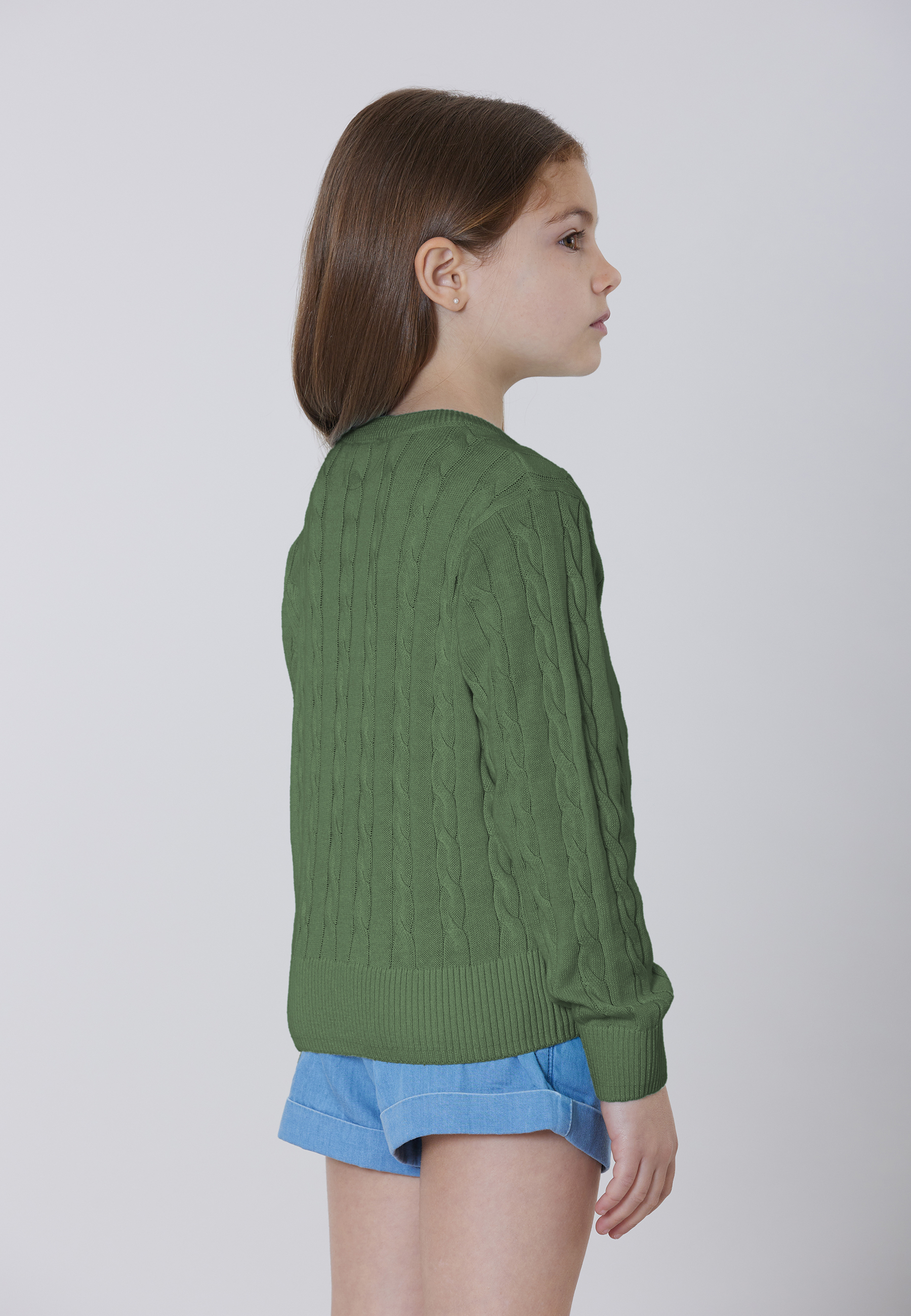 Maglia girocollo a treccia in cotone leggero