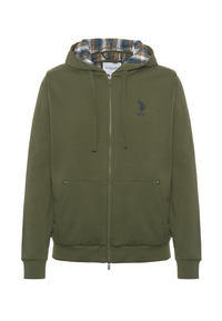 Felpa in cotone con cappuccio tartan e zip