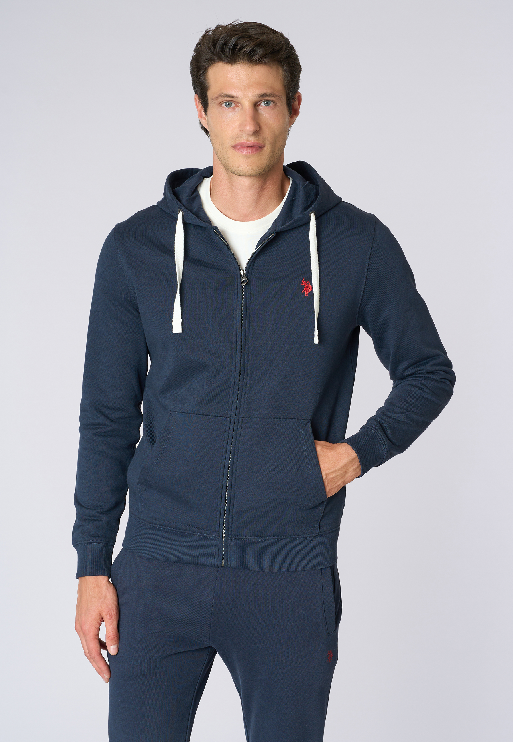 Felpa in cotone con cappuccio e chiusura zip