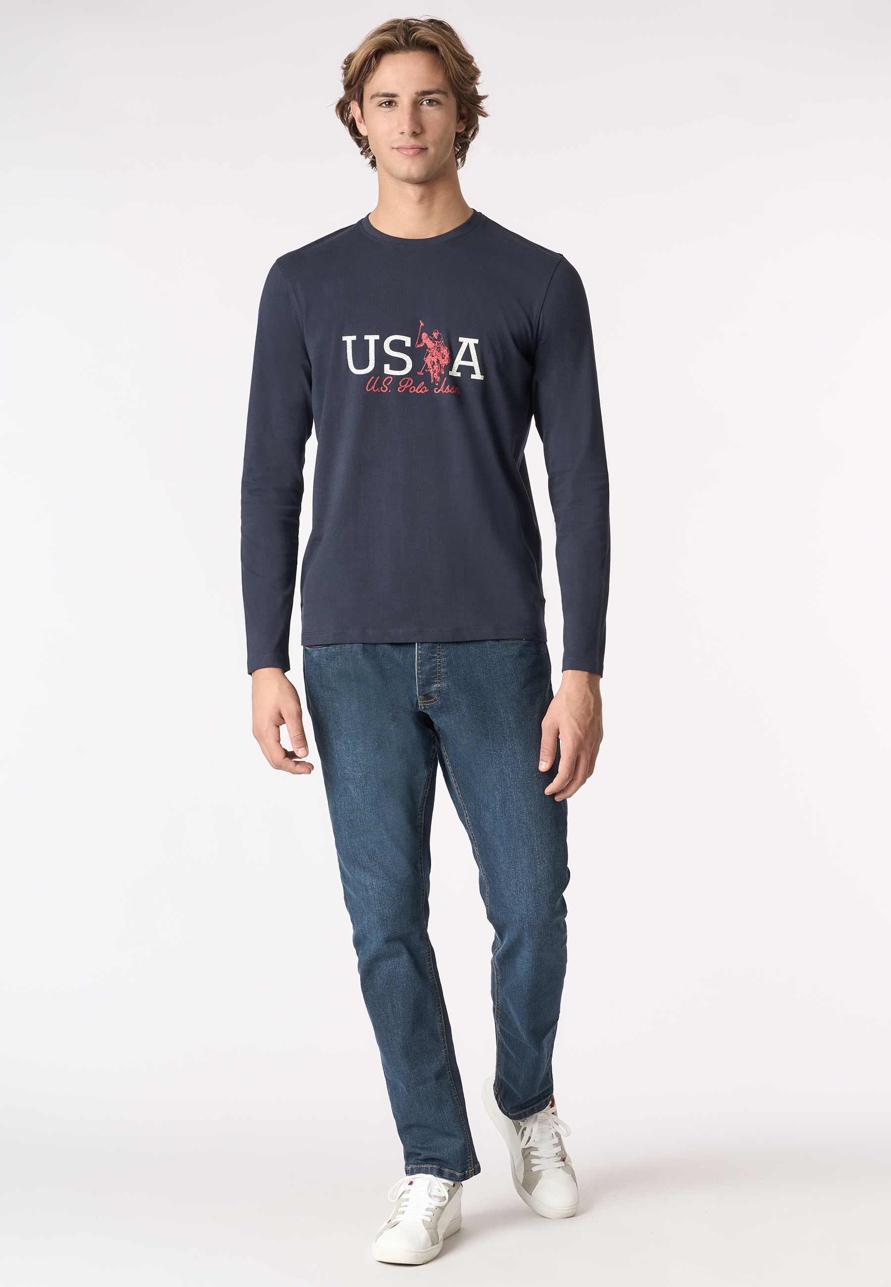 T-shirt a maniche lunghe in heavy jersey con motivo USPA