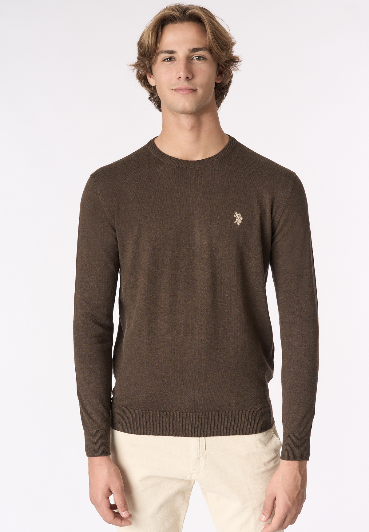 Maglia girocollo in misto cotone e cashmere