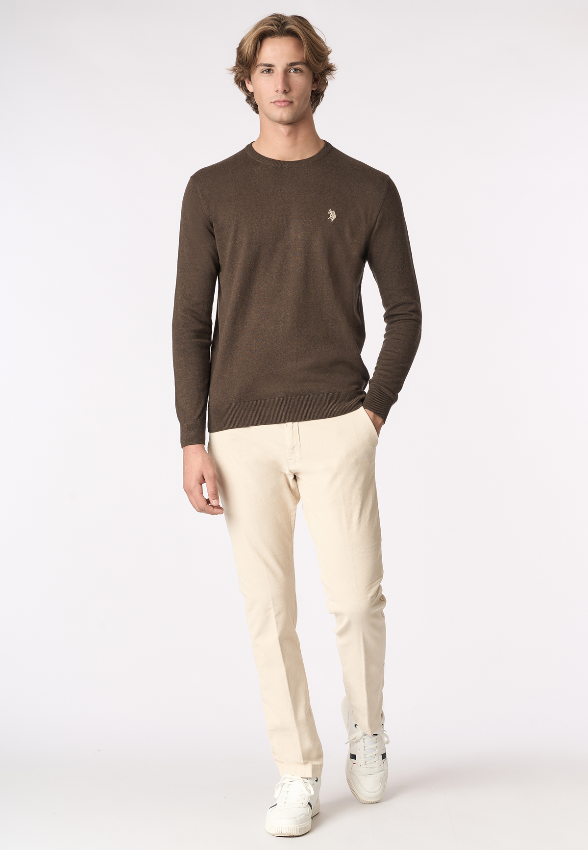 Maglia girocollo in misto cotone e cashmere