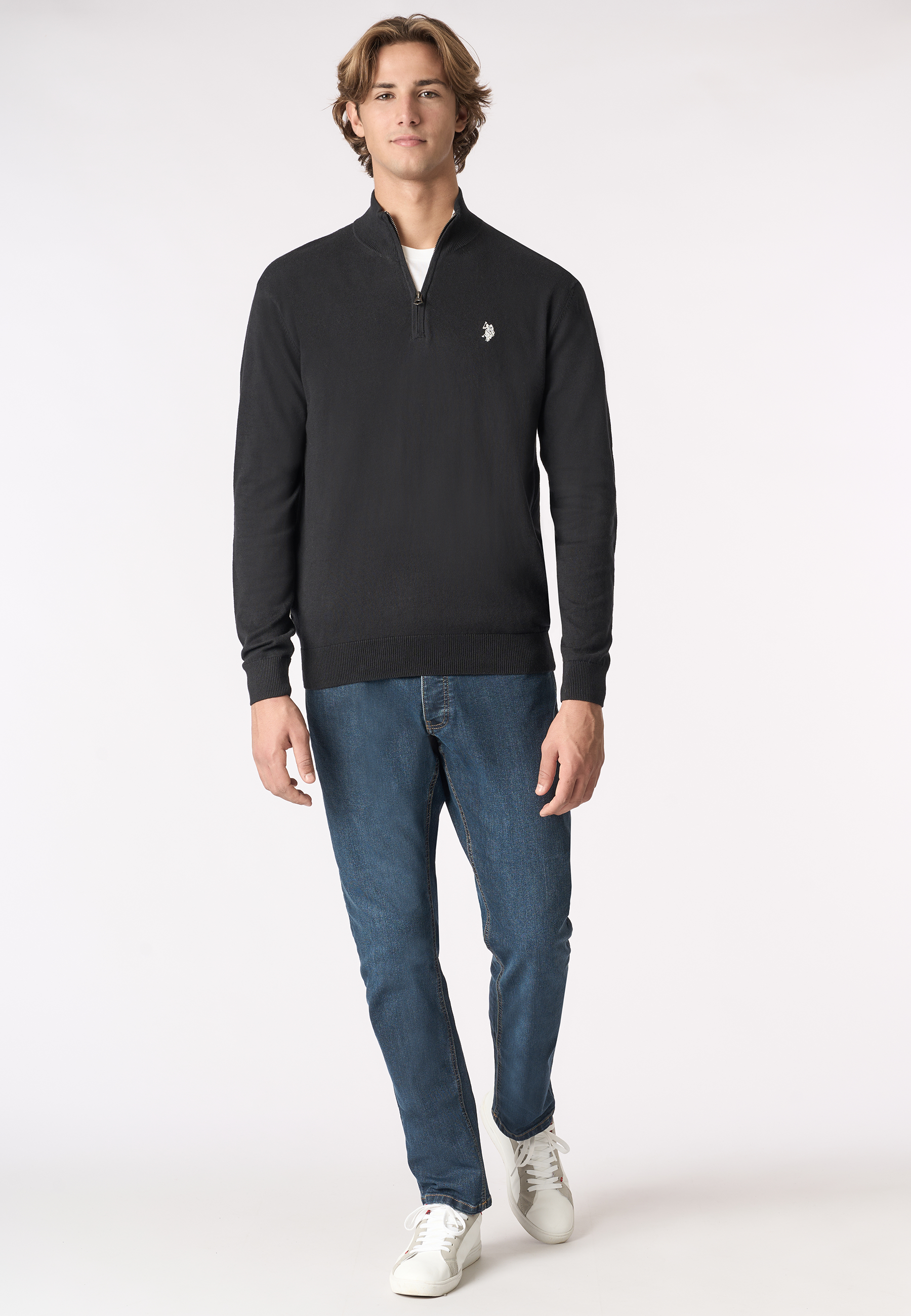 Maglia con zip un quarto cotone e cashmere