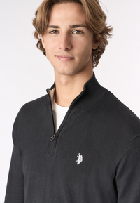 Maglia con zip un quarto cotone e cashmere