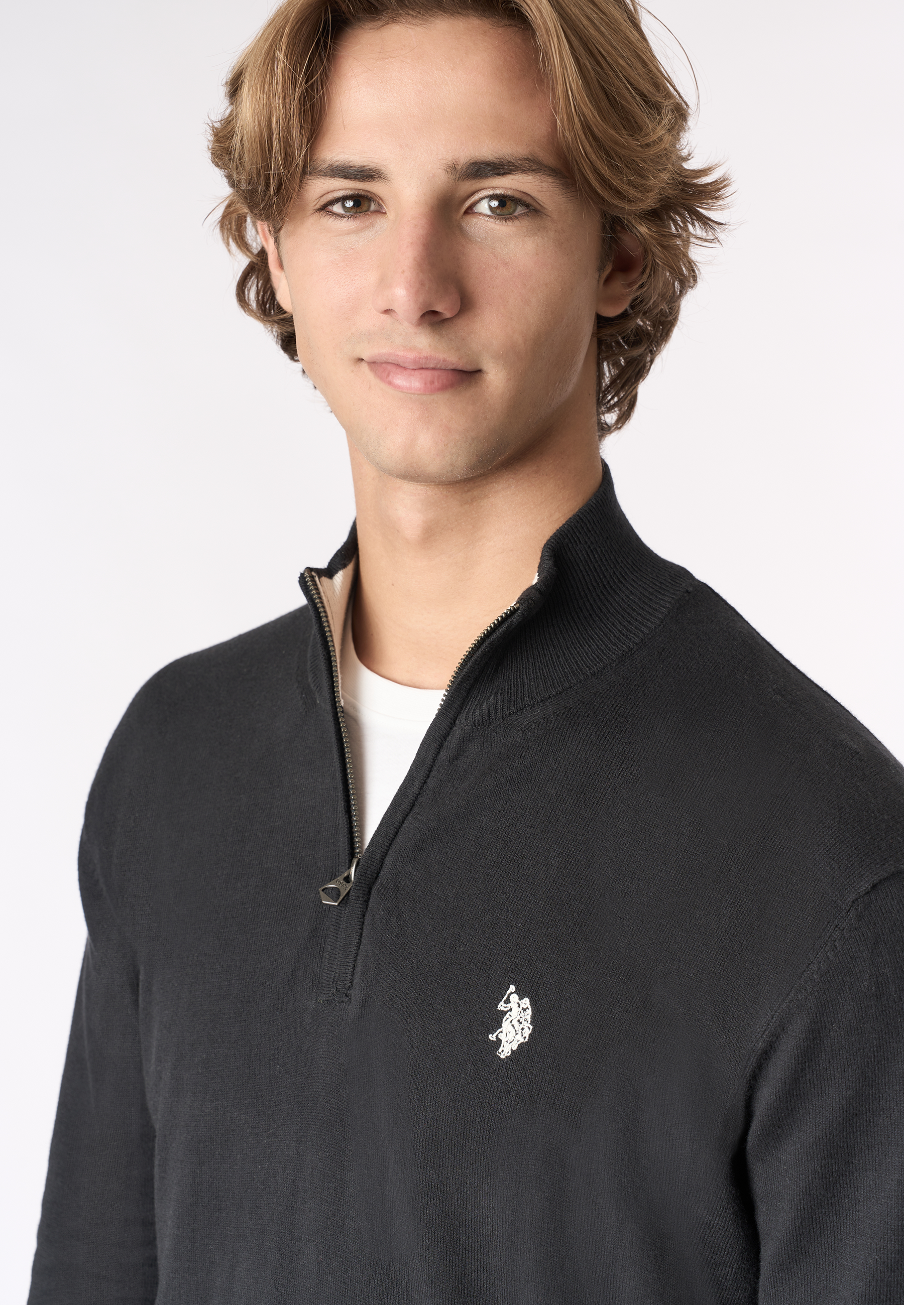 Maglia con zip un quarto cotone e cashmere