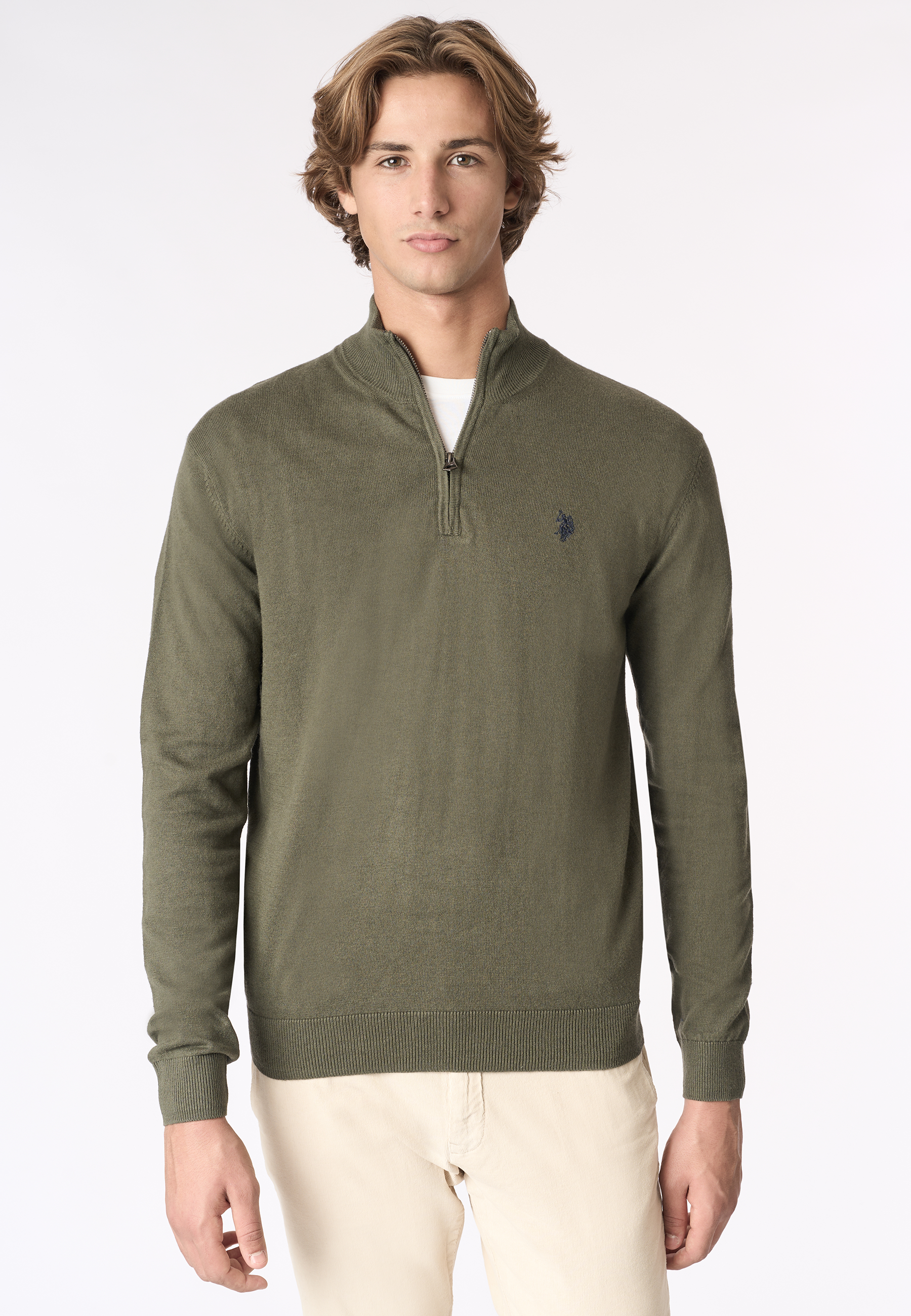 Maglia con zip un quarto cotone e cashmere