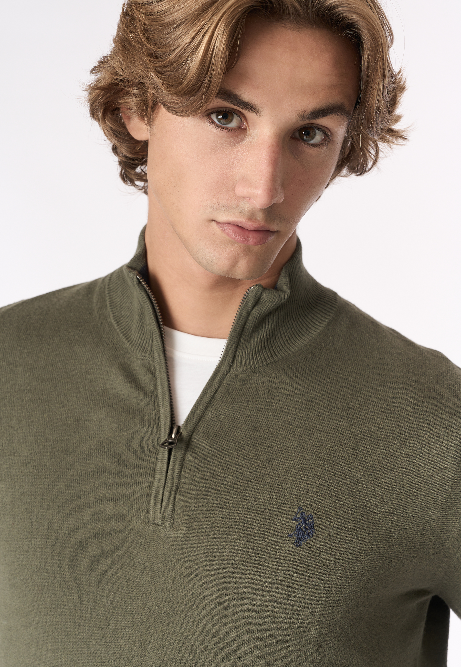 Maglia con zip un quarto cotone e cashmere