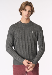 Maglia girocollo a treccia in cotone e cashmere
