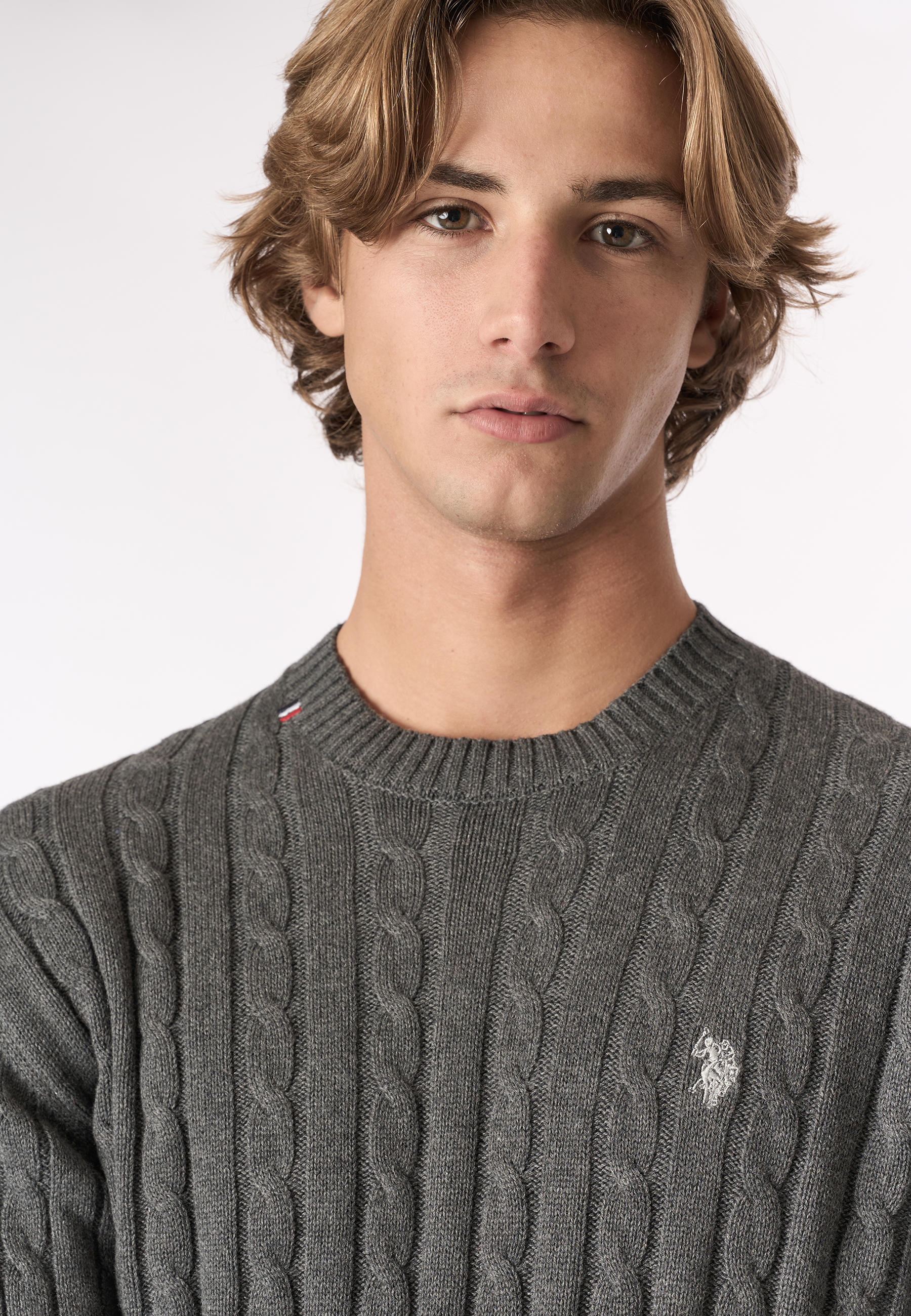 Maglia girocollo a treccia in cotone e cashmere