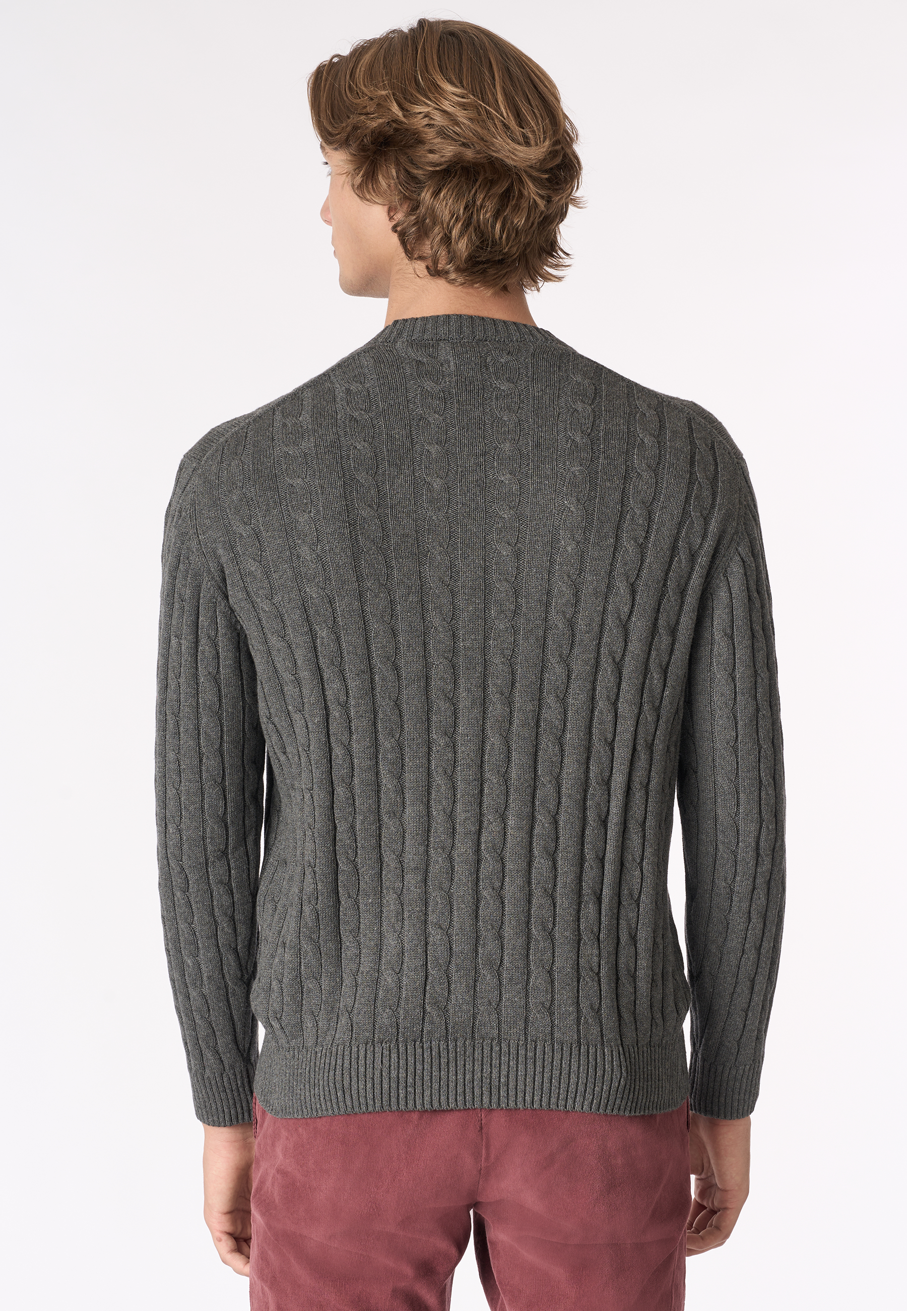 Maglia girocollo a treccia in cotone e cashmere