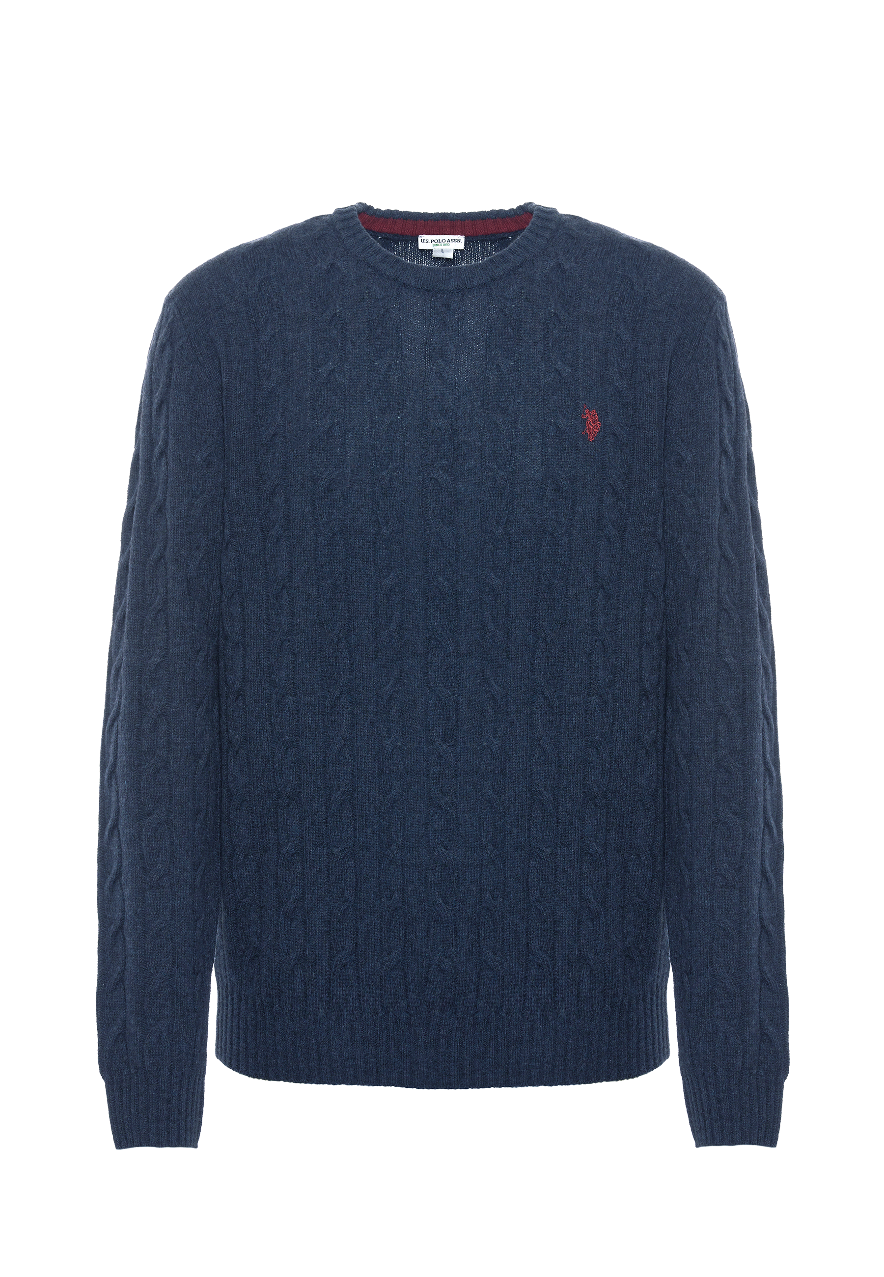 Maglia girocollo a treccia misto lana merino riciclata