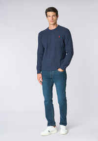 Maglia girocollo a treccia misto lana merino riciclata