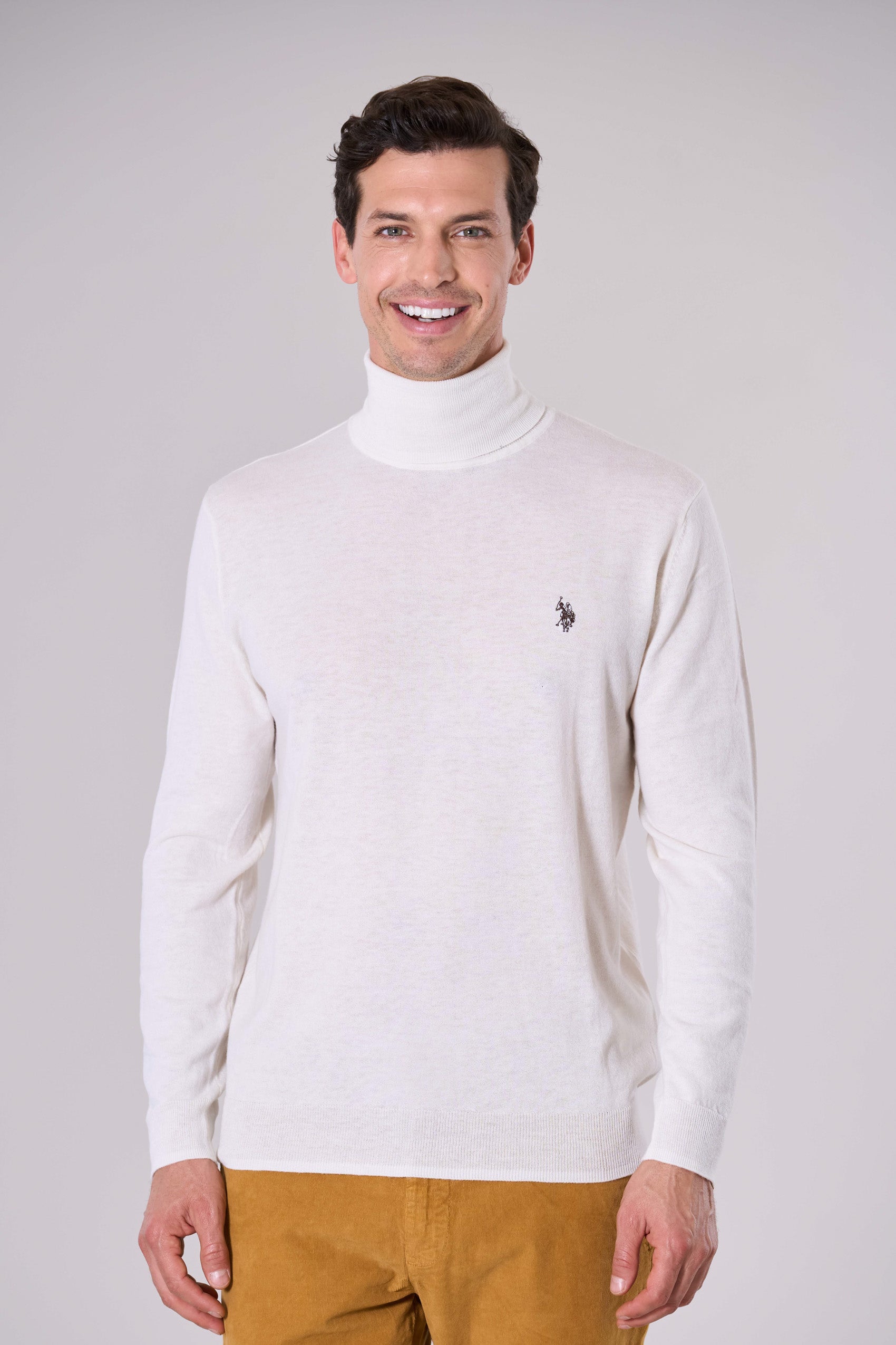 Maglia dolcevita cotone e cashmere con logo