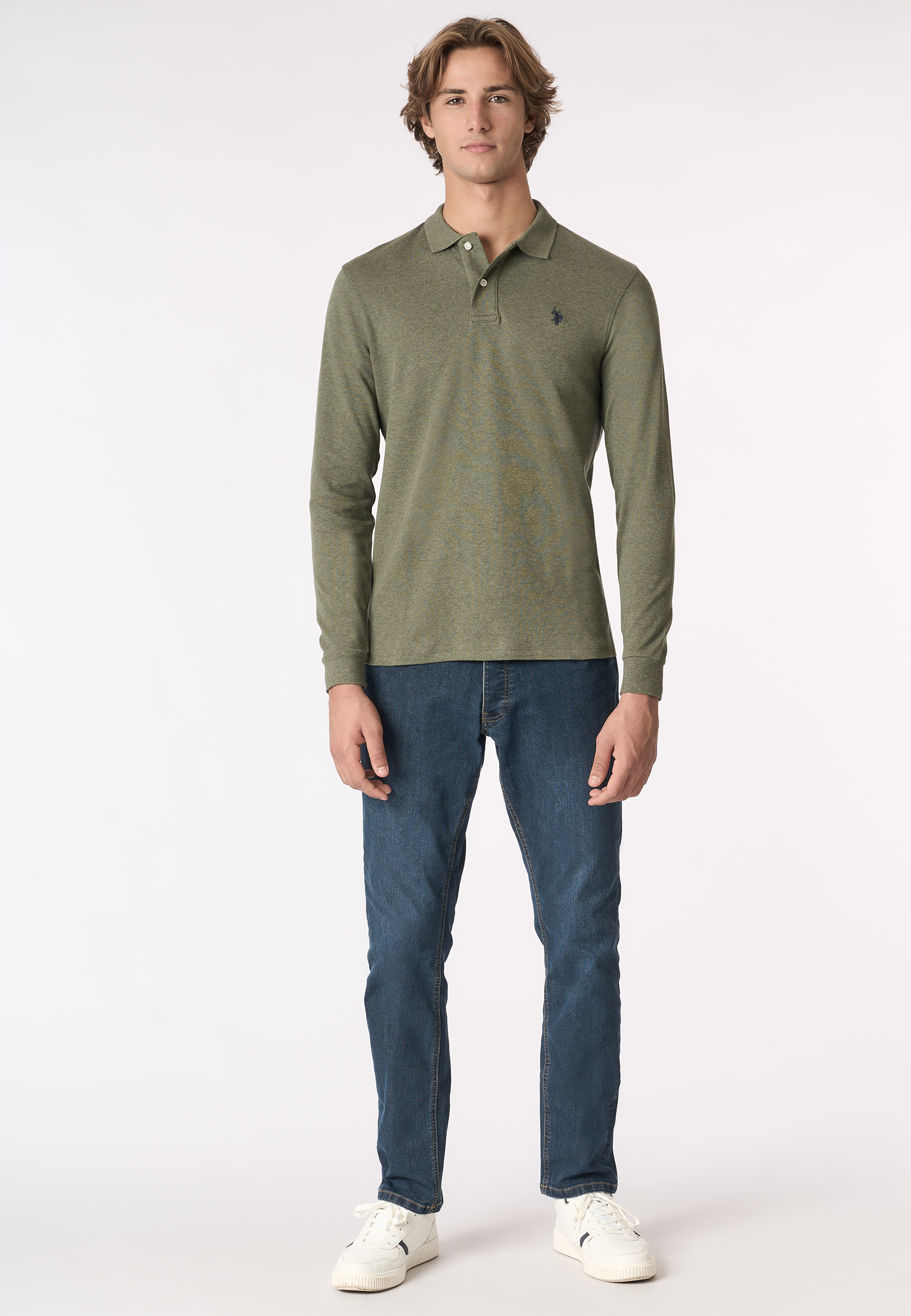 Polo shirt a maniche lunghe in cotone interlock melange