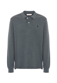 Polo shirt a maniche lunghe in cotone interlock melange