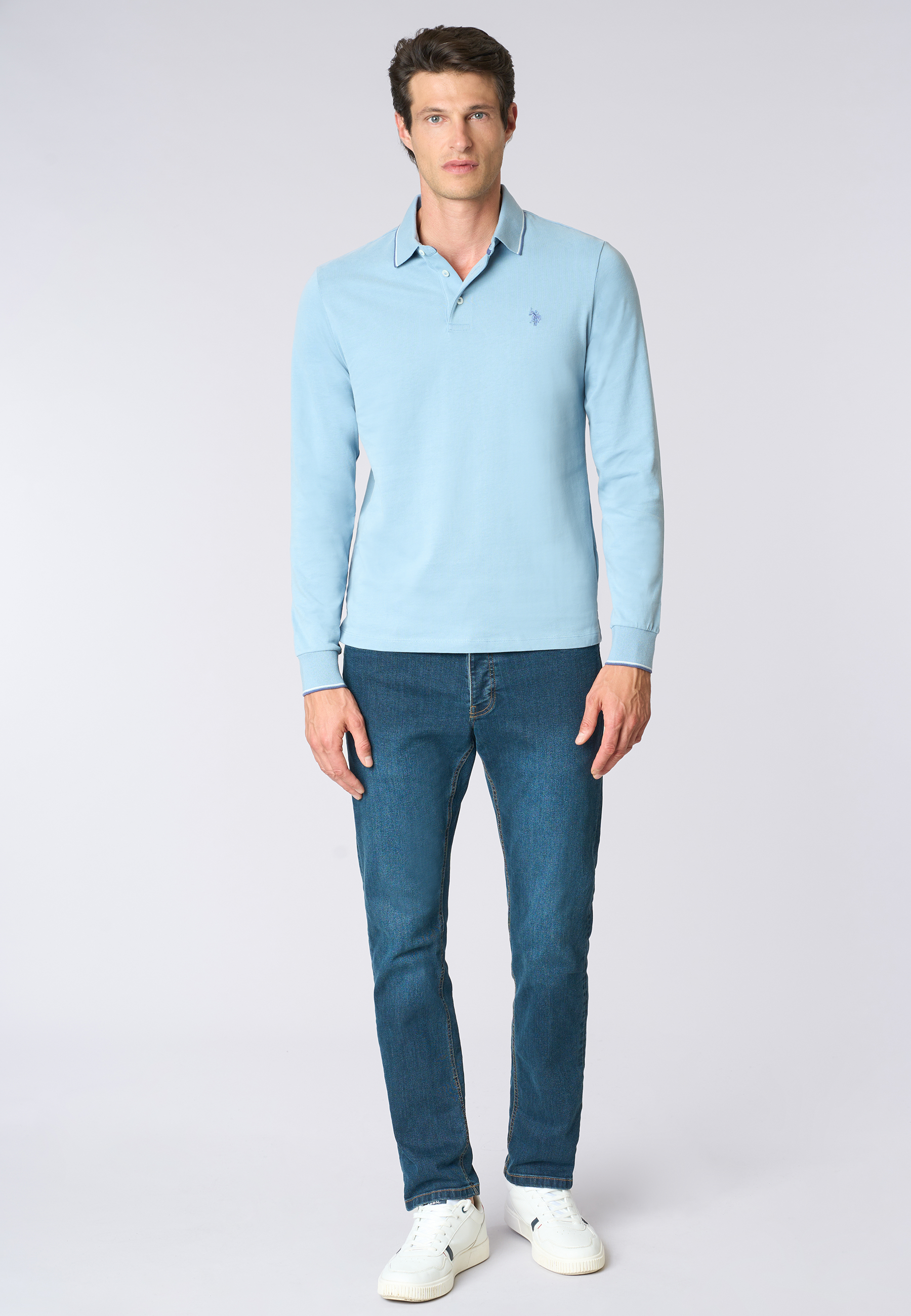 Polo shirt a maniche lunghe in cotone heavy jersey