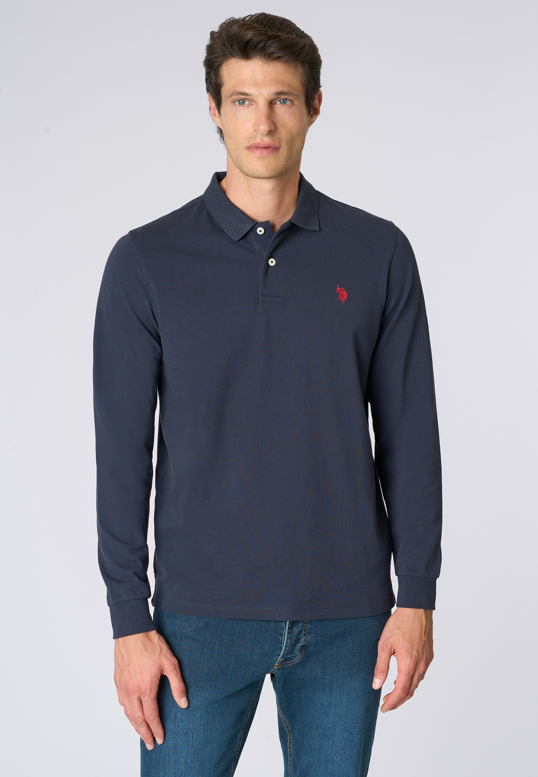Polo shirt a maniche lunghe in cotone piquet