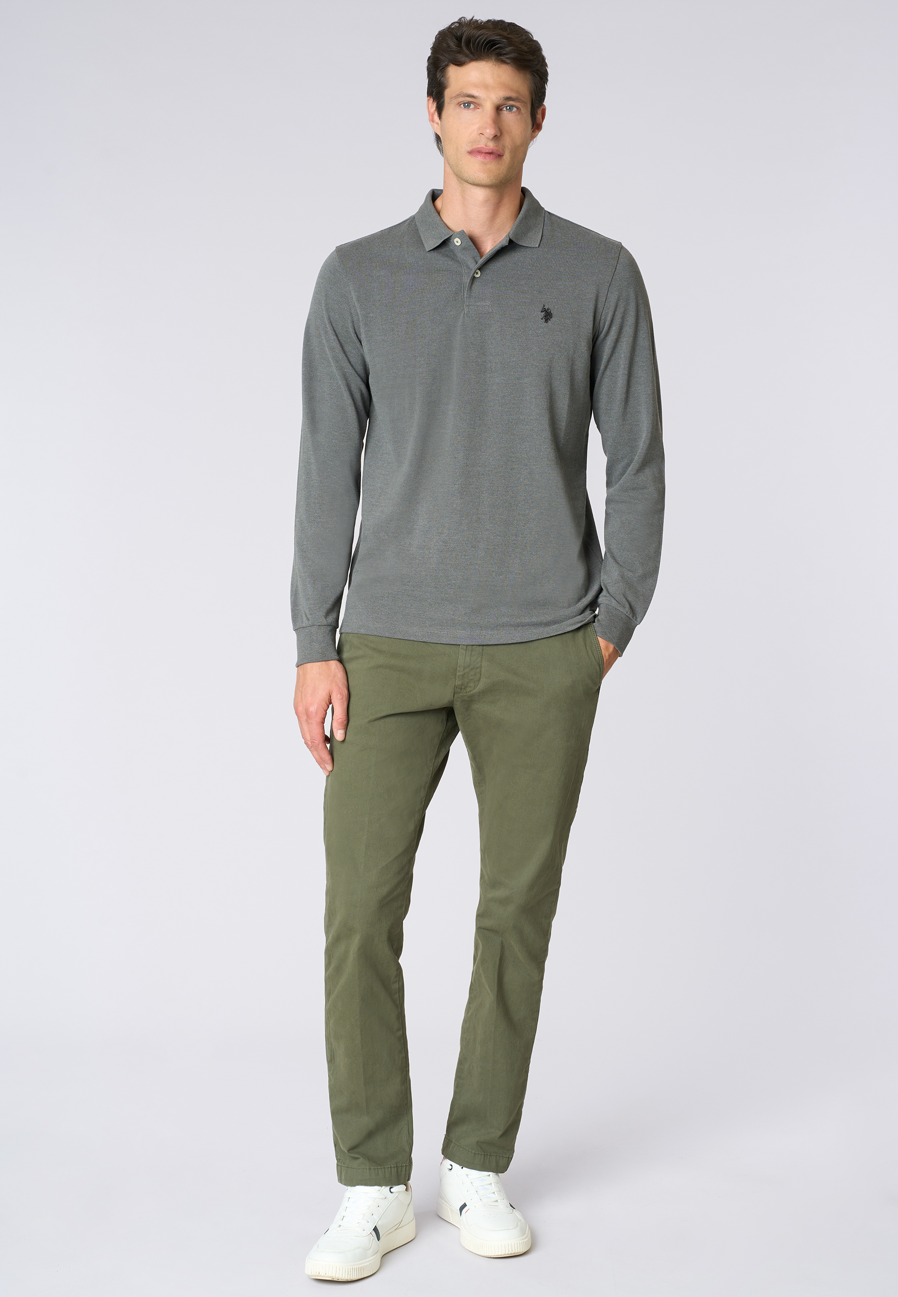 Polo shirt a maniche lunghe in cotone piquet