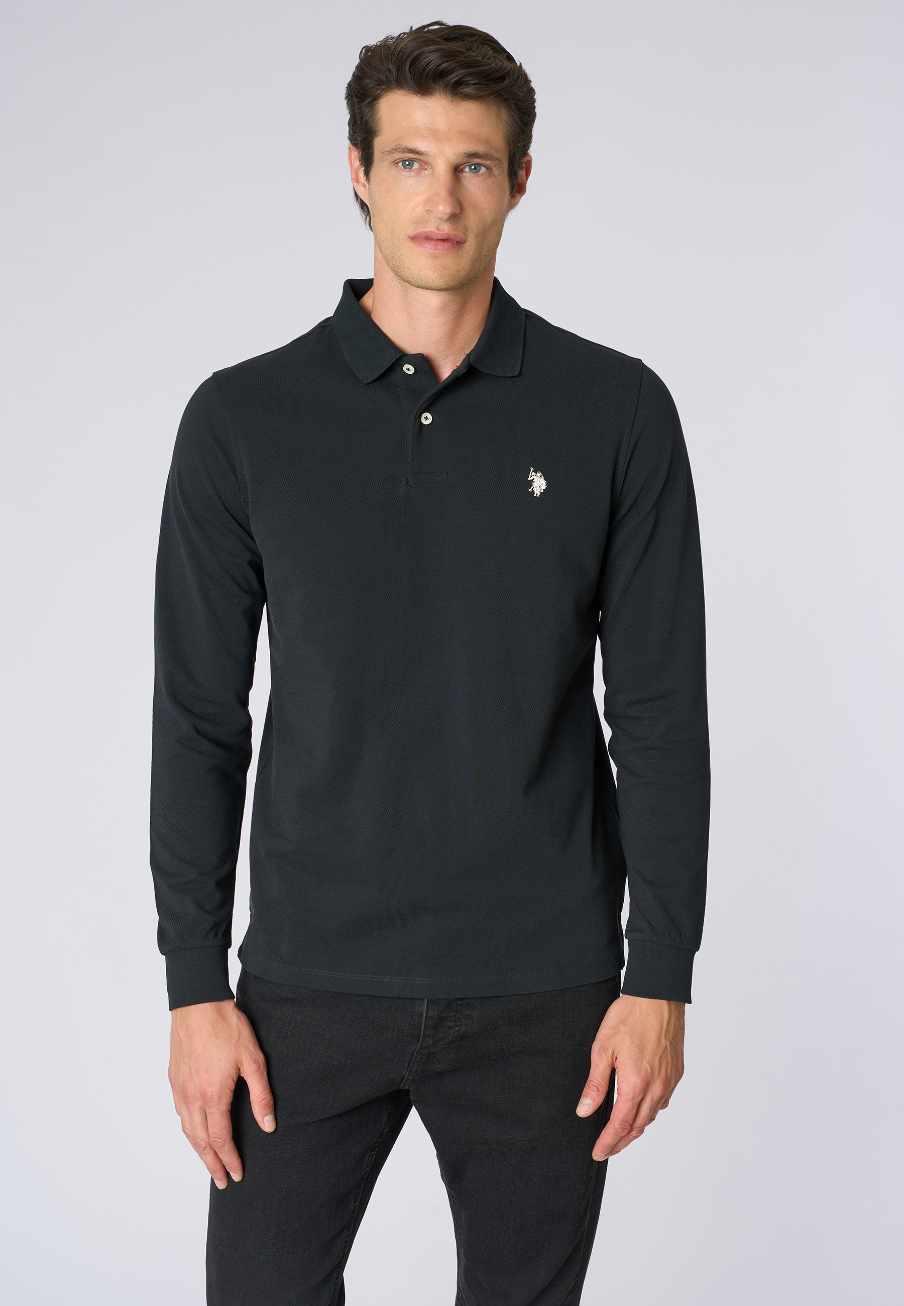 Polo shirt a maniche lunghe in cotone piquet
