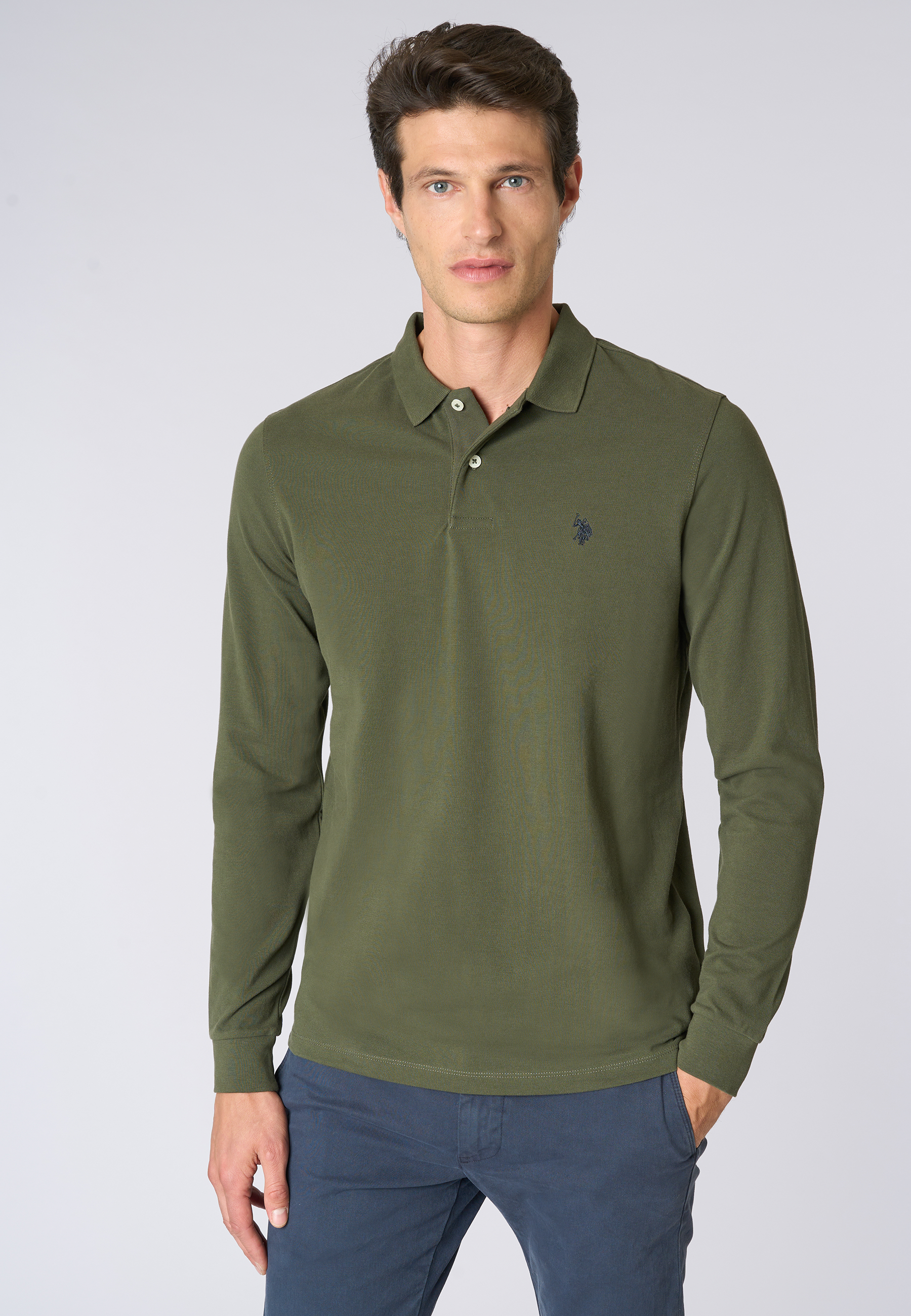 Polo shirt da uomo a maniche lunghe in cotone piquet