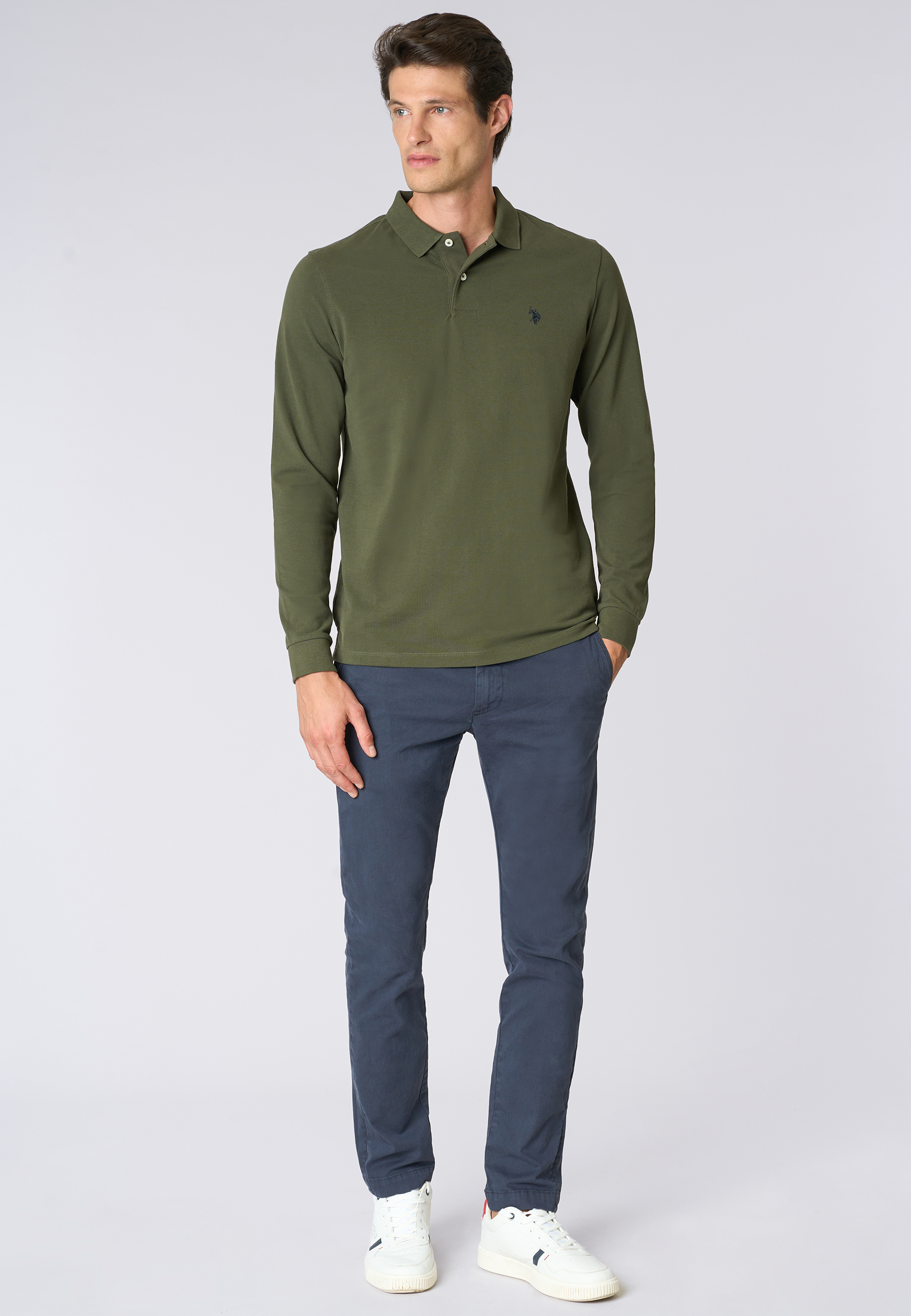Polo shirt da uomo a maniche lunghe in cotone piquet