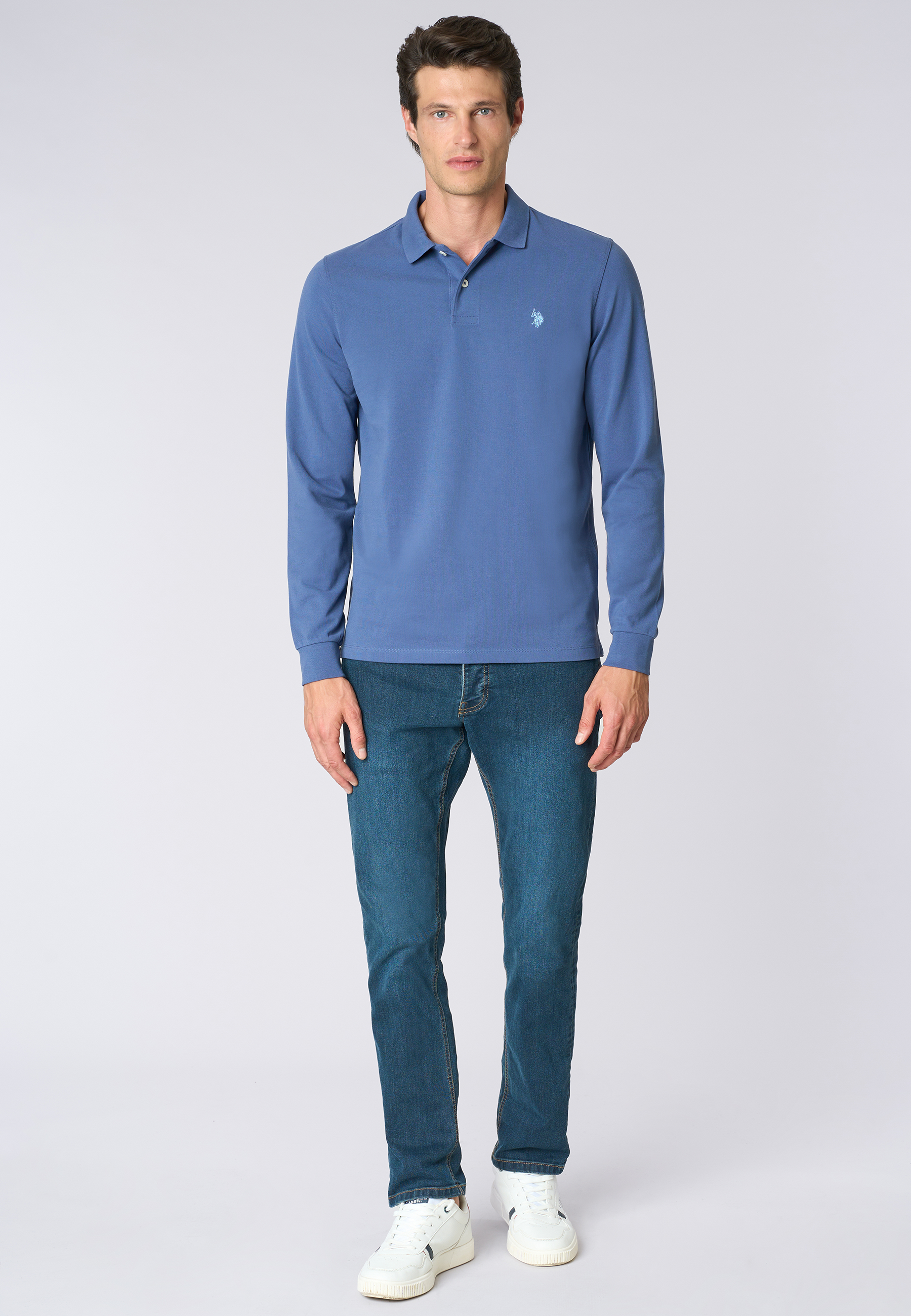 Polo shirt a maniche lunghe in cotone piquet