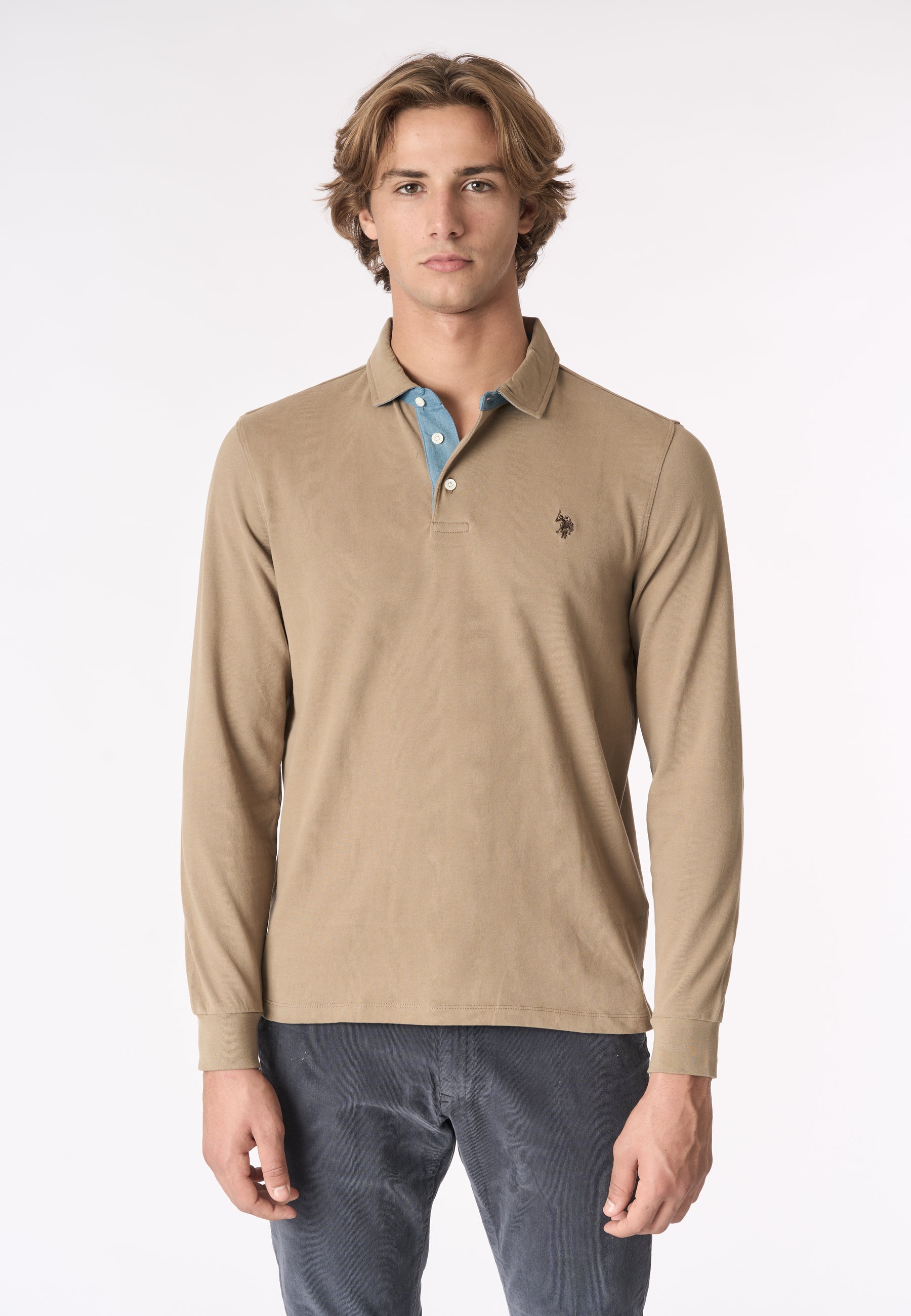 Polo shirt a maniche lunghe heavy jersey con toppe