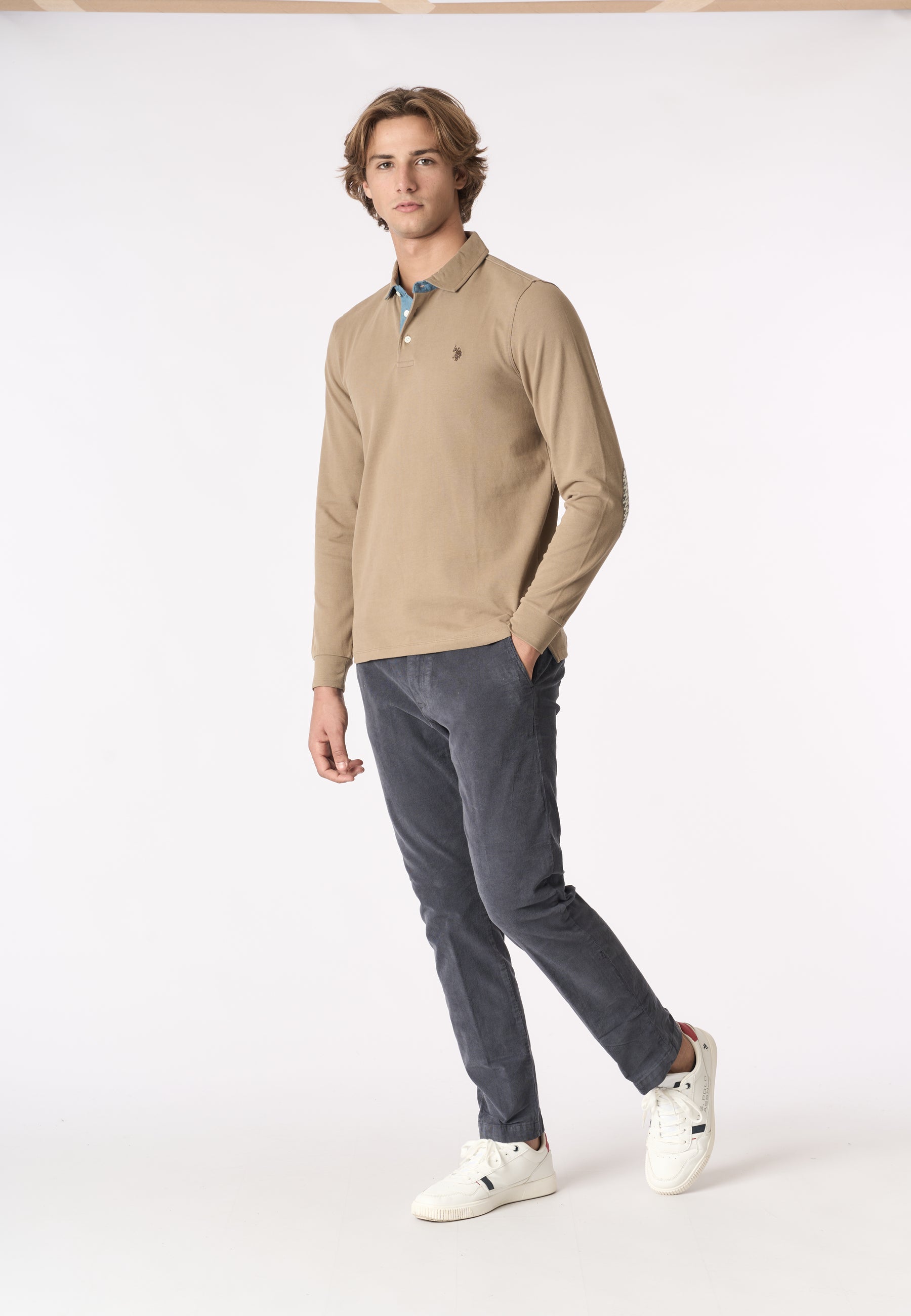 Polo shirt a maniche lunghe heavy jersey con toppe