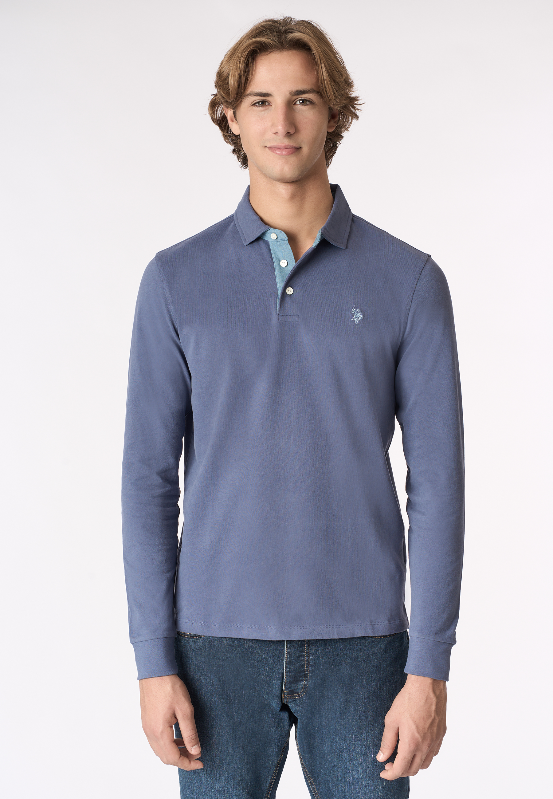 Polo shirt a maniche lunghe heavy jersey con toppe