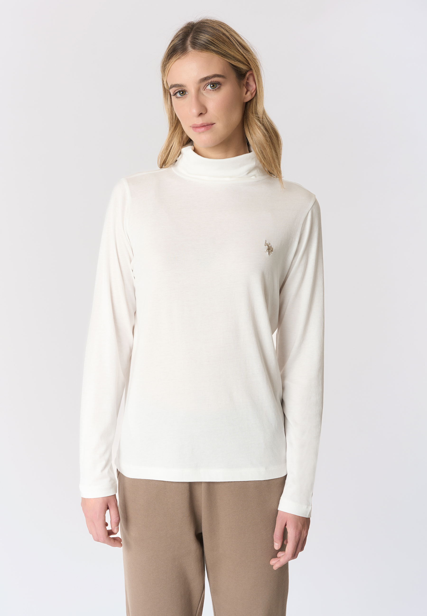 T-shirt con collo dolcevita in misto cotone e modale